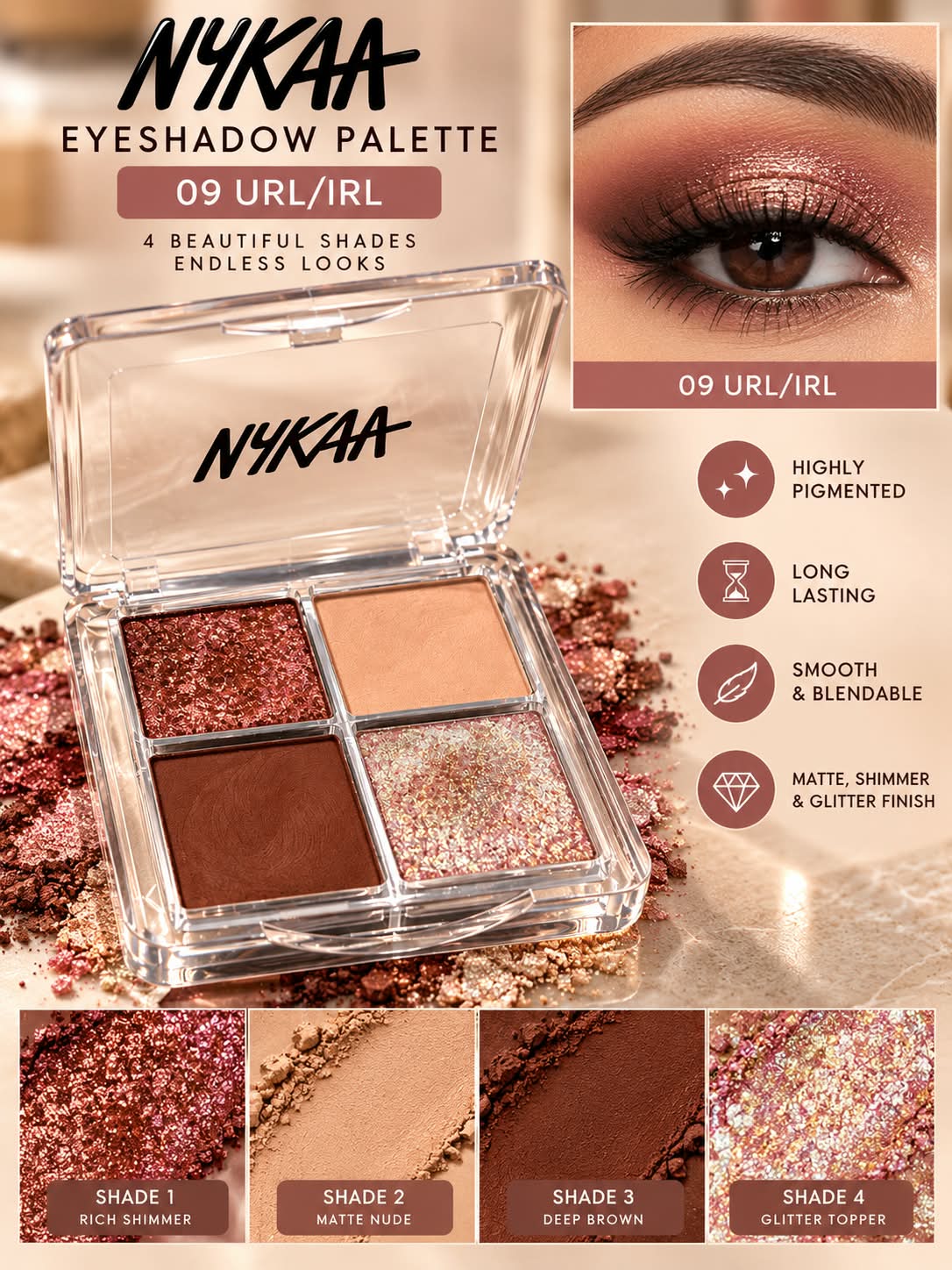 Nykaa Stardust Multi-Texture Holographic Quad Eyeshadow Palette