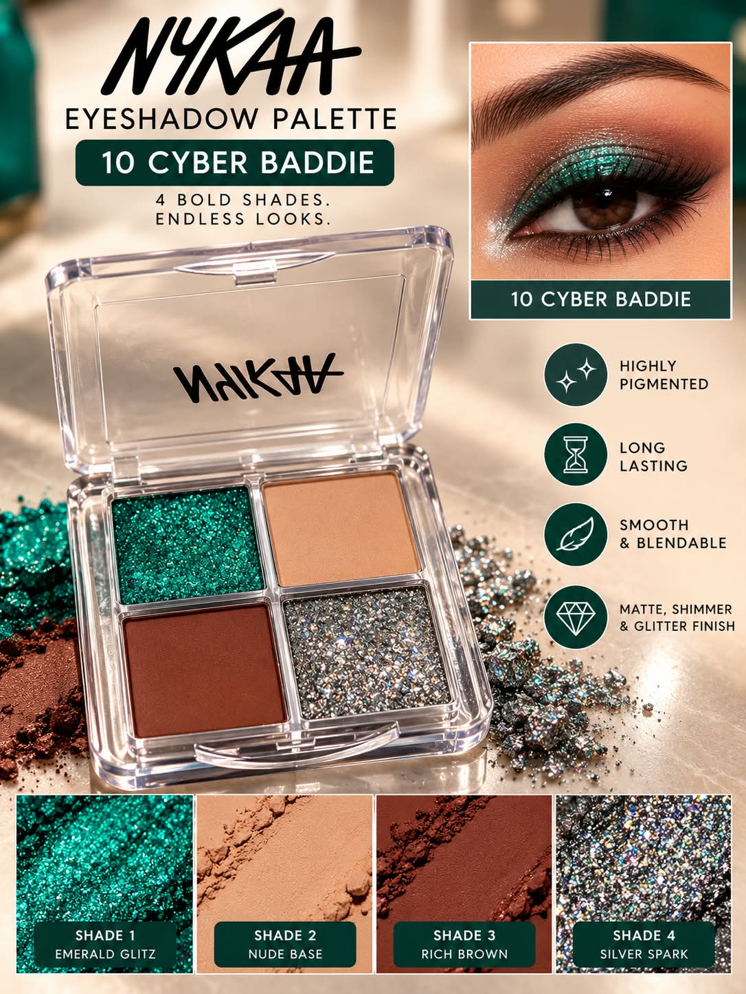 Nykaa Stardust Multi-Texture Holographic Quad Eyeshadow Palette