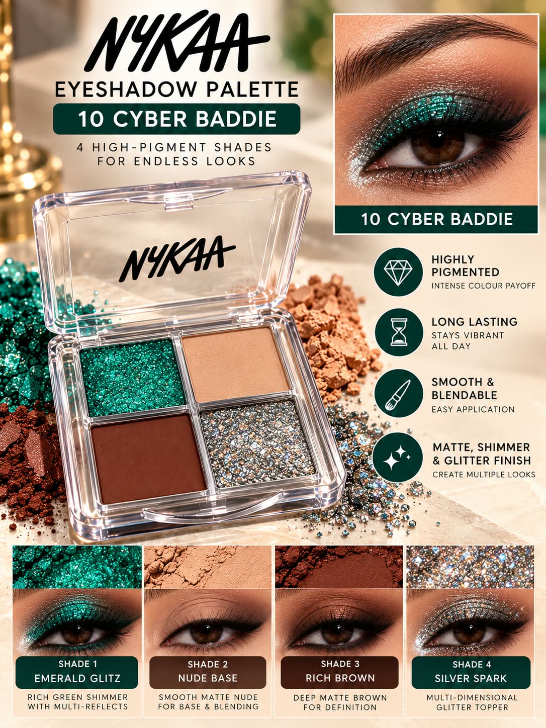 Nykaa Stardust Multi-Texture Holographic Quad Eyeshadow Palette
