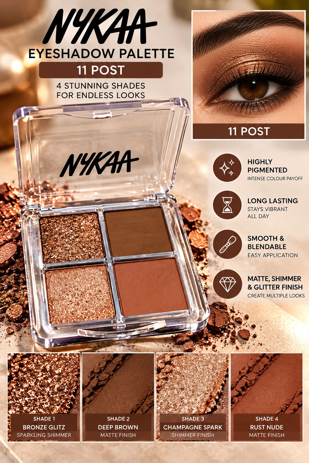 Nykaa Stardust Multi-Texture Holographic Quad Eyeshadow Palette