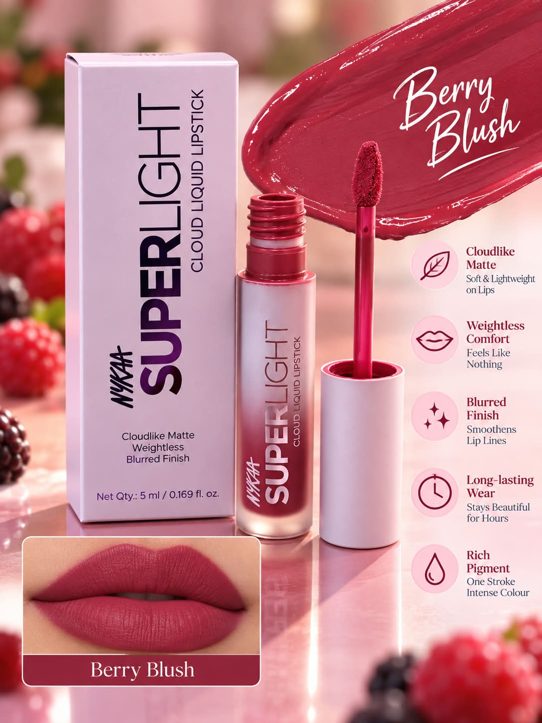 Nykaa Superlight Cloud Liquid Lipstick Cica Extracts Squalane Vitamin E