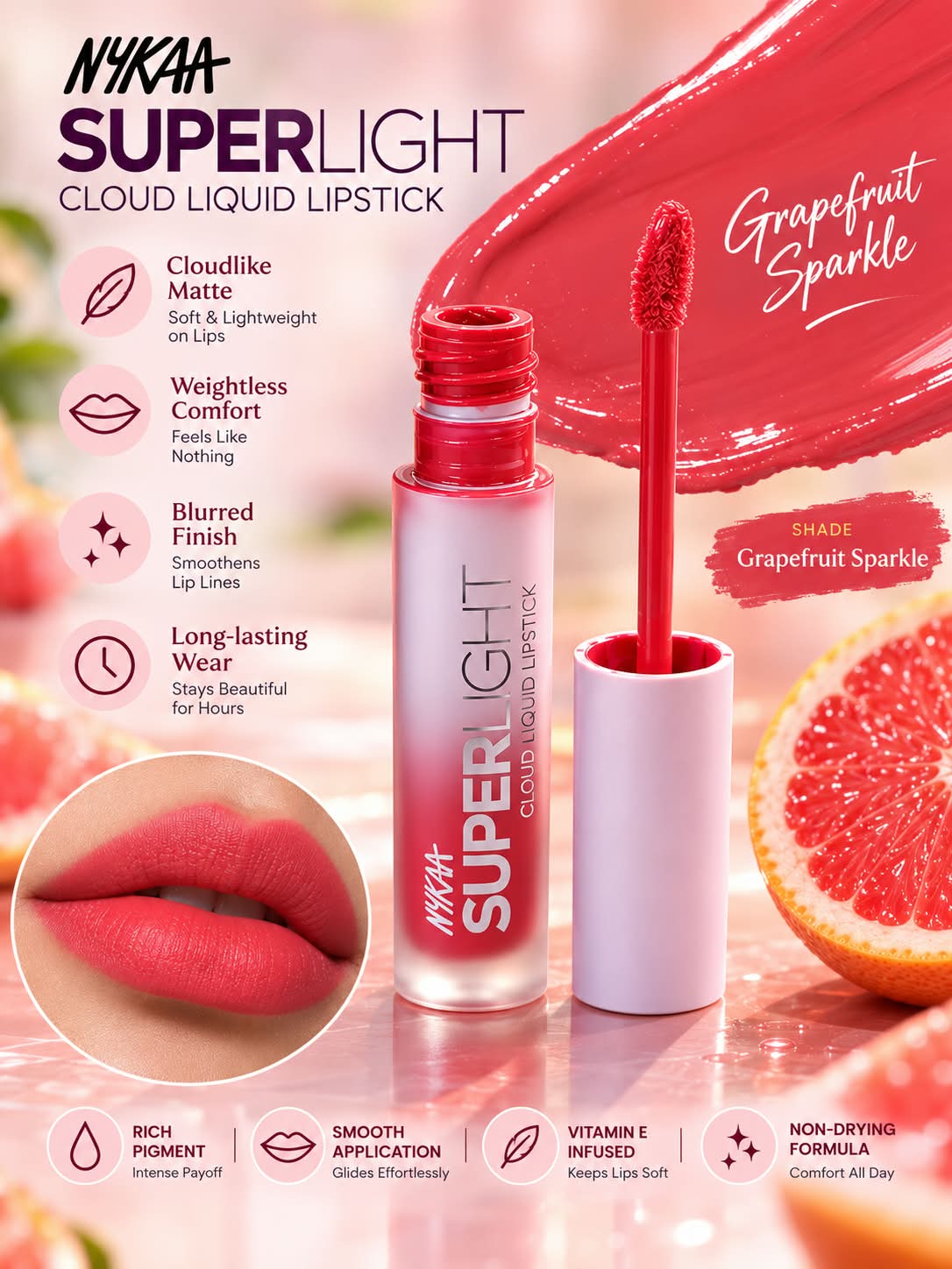 Nykaa Superlight Cloud Liquid Lipstick Cica Extracts Squalane Vitamin E