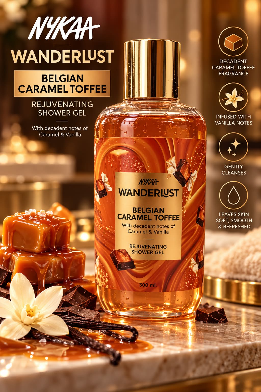 Nykaa Wanderlust Belgian Caramel Toffee Rejuvenating Shower Gel 250ml
