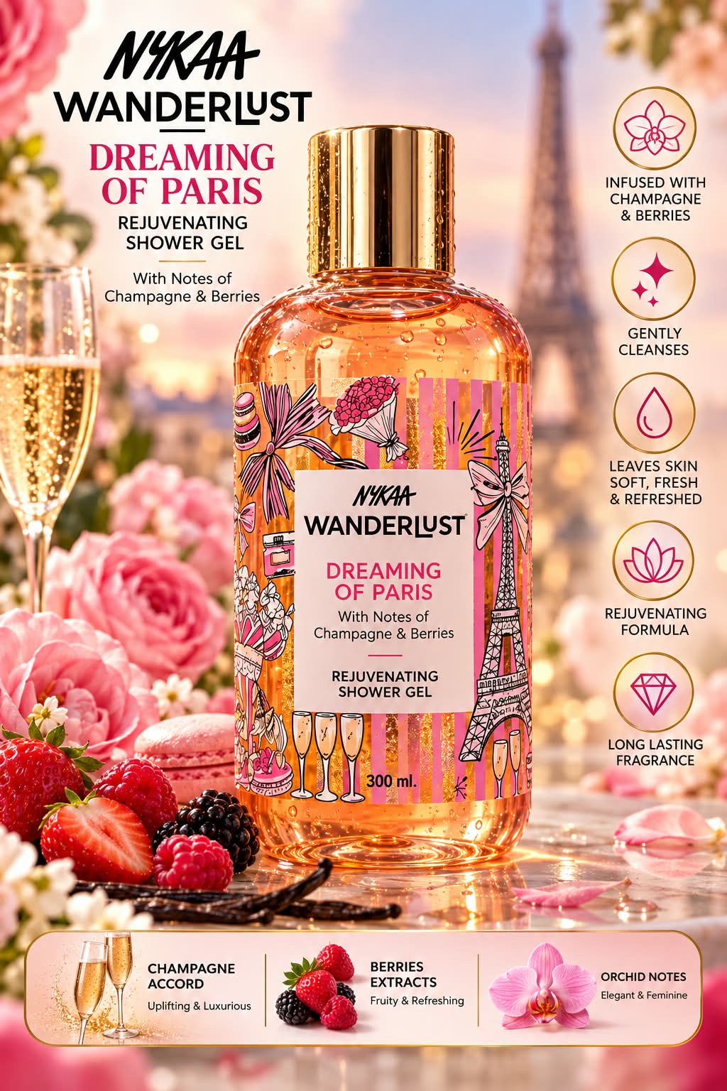 Nykaa Wanderlust Dreaming Of Paris Rejuvenating Shower Gel 250ml
