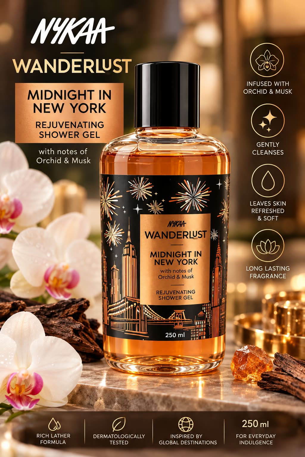 Nykaa Wanderlust Midnight in New York Rejuvenating  Shower Gel 250ml
