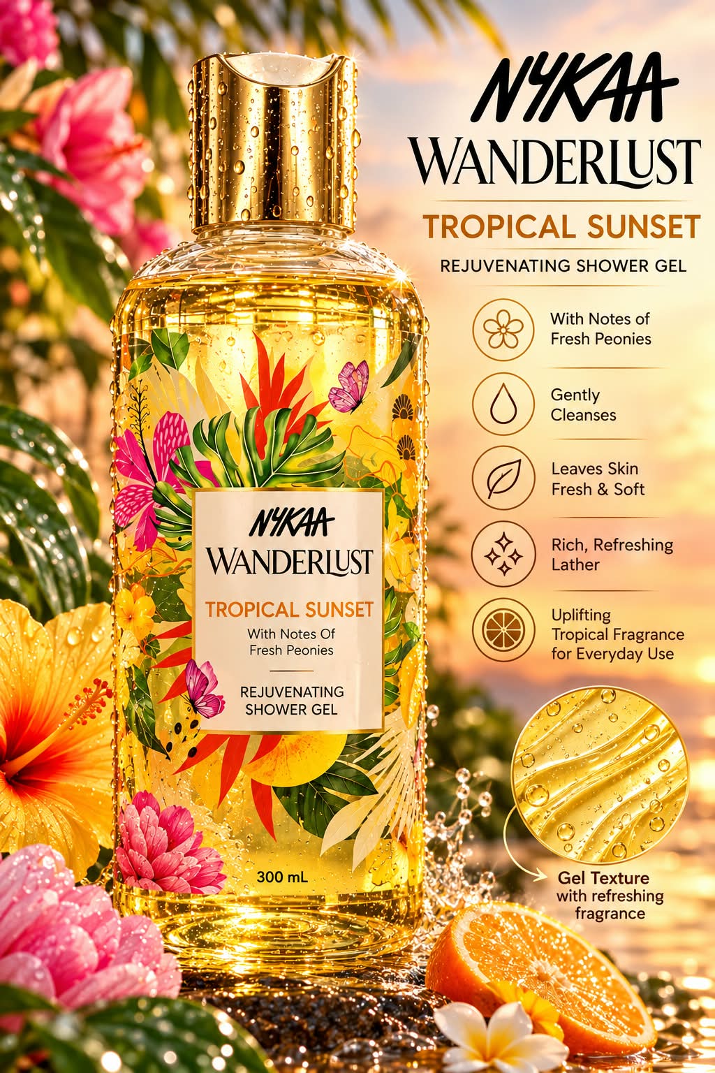 Nykaa Wanderlust Tropical Sunset Rejuvenating Shower Gel 300ml