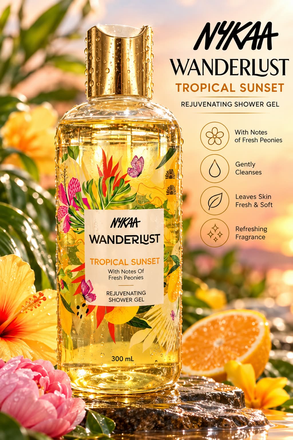 Nykaa Wanderlust Tropical Sunset Rejuvenating Shower Gel 300ml