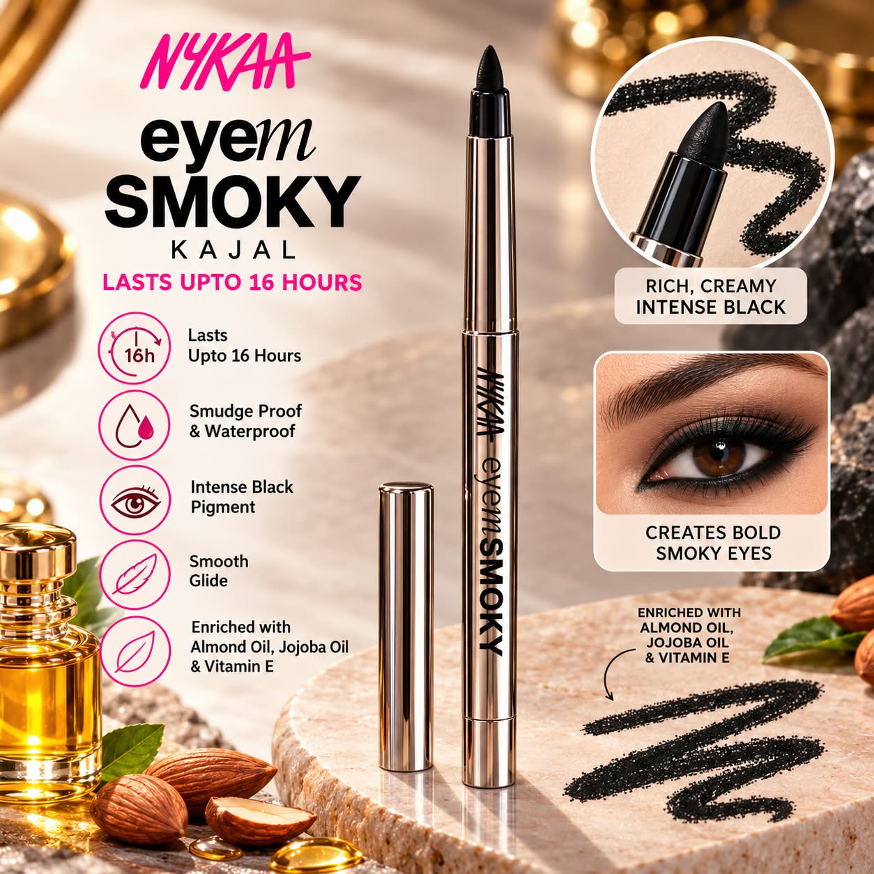 Nykaa Eyem Smoky Kajal Lasts Upto 36 Hours