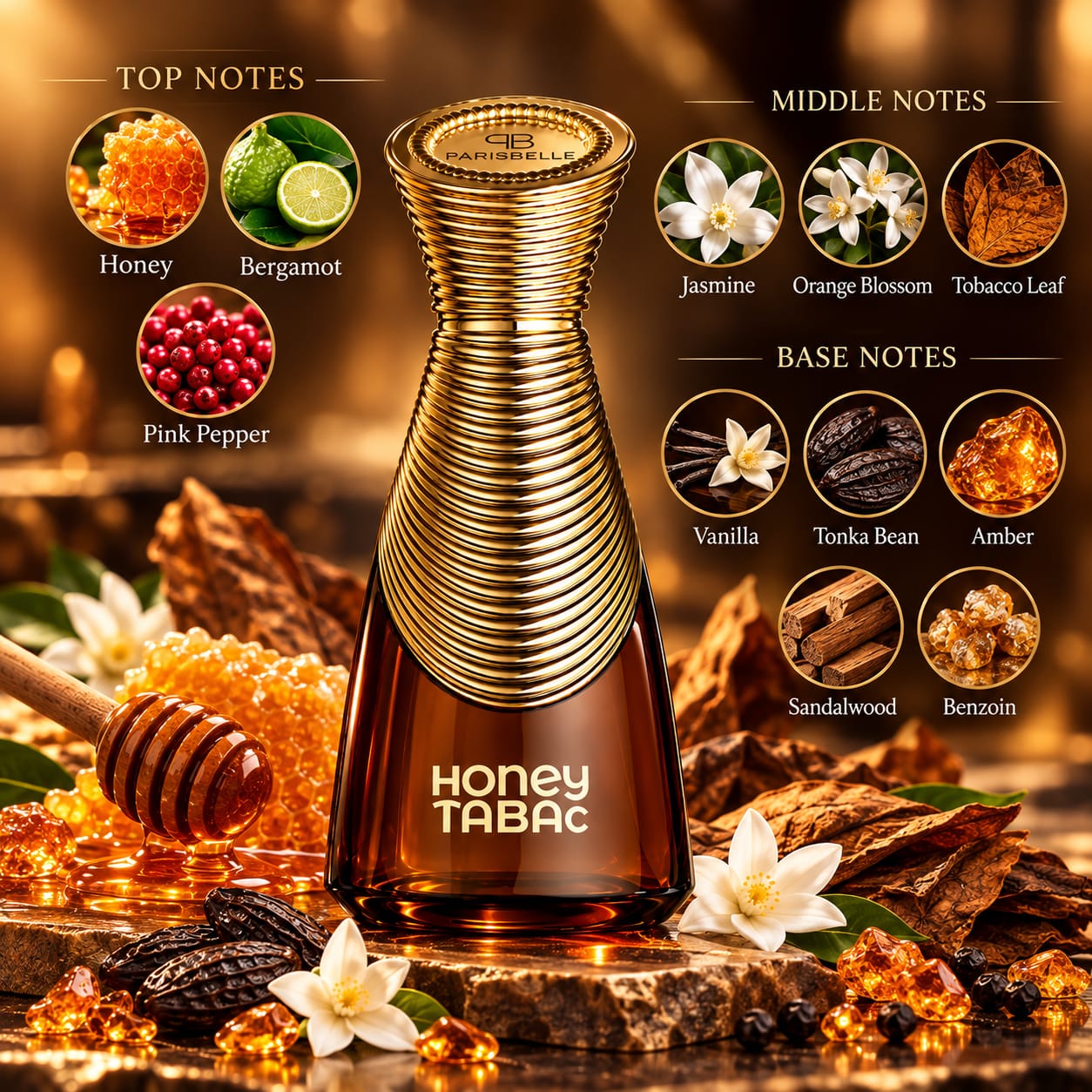 Parisbelle Honey Tabac Perfume Extrait De Parfum 100ml