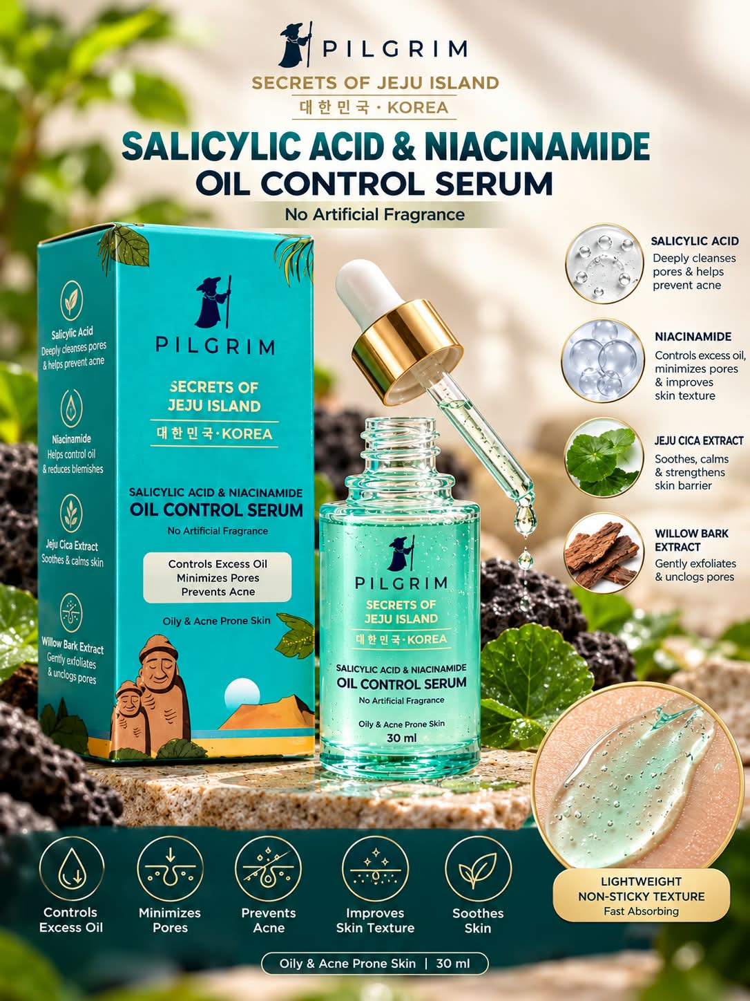 Pilgrim Secrets Of Jeju  Island Oil Control Face Serum