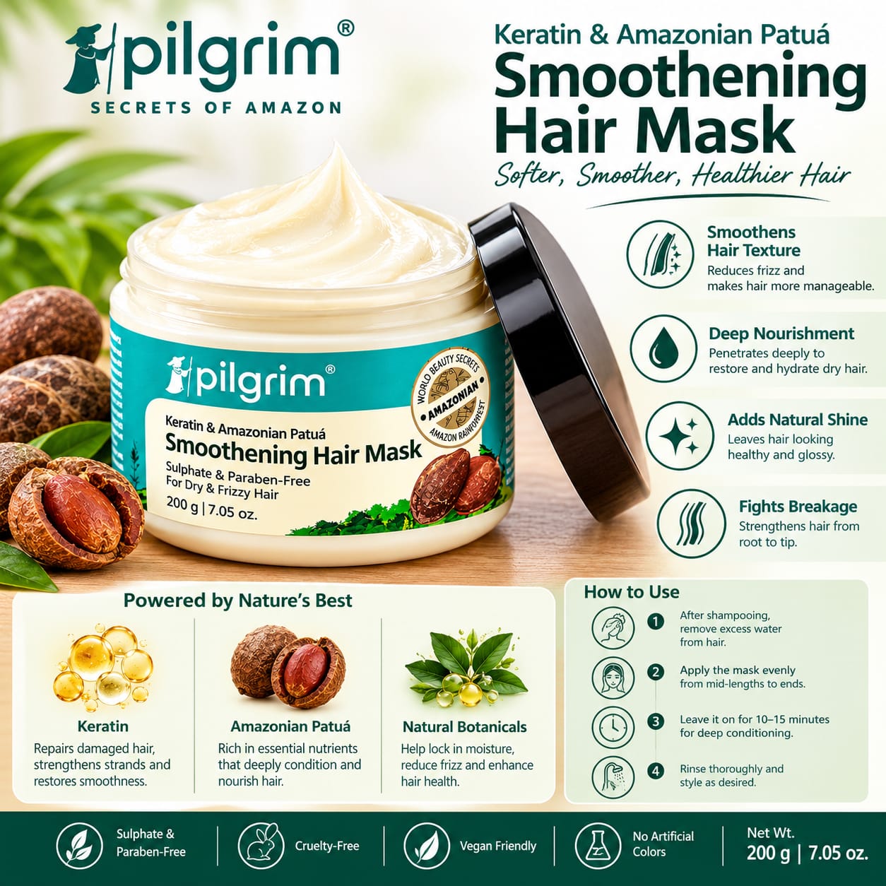 Pilgrim Keratin & Amazonian Patua Smoothening Hair Mask... 200g