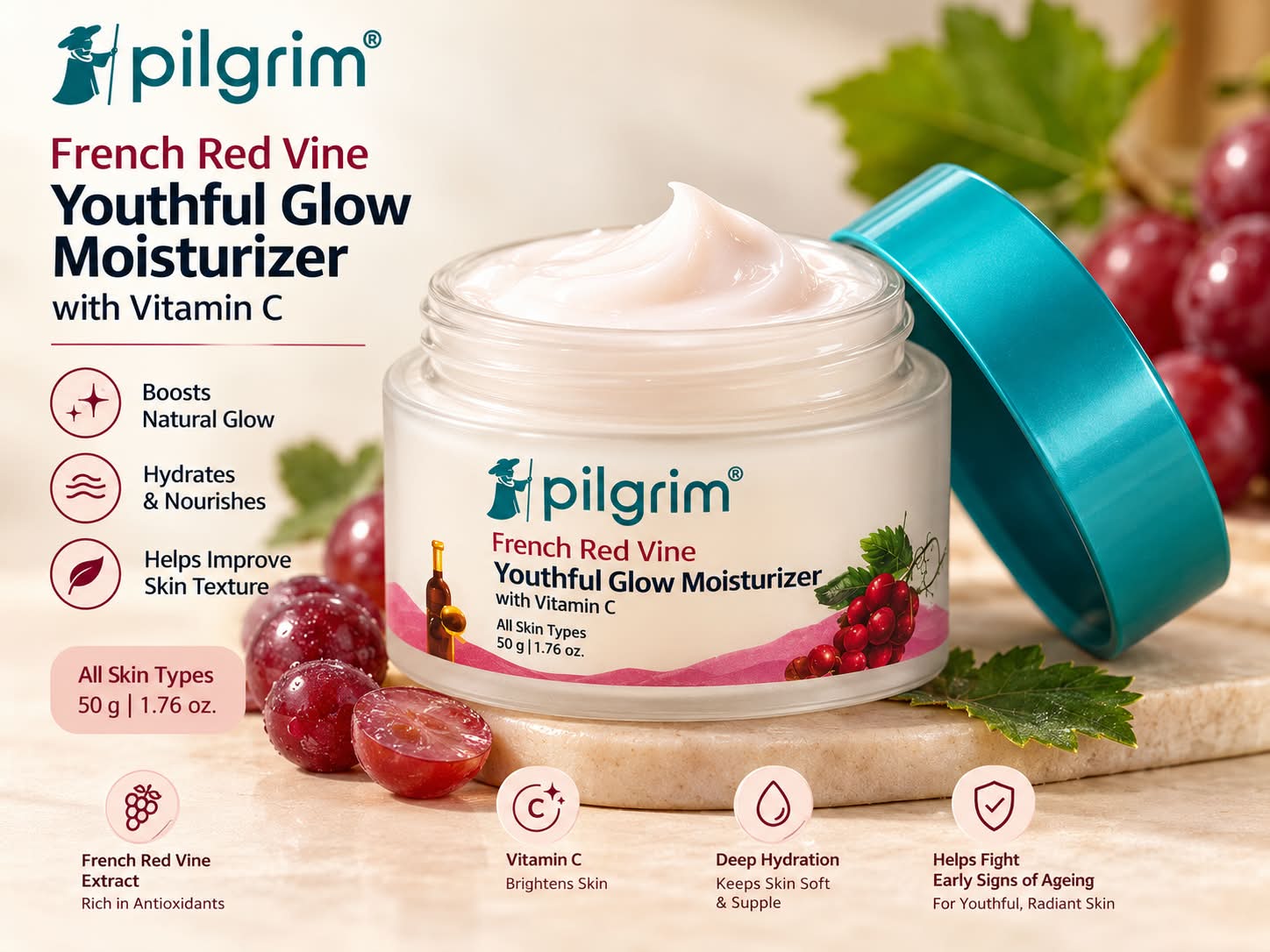 Pilgrim French Red Vine Youthful Glow Moisturizer 50g