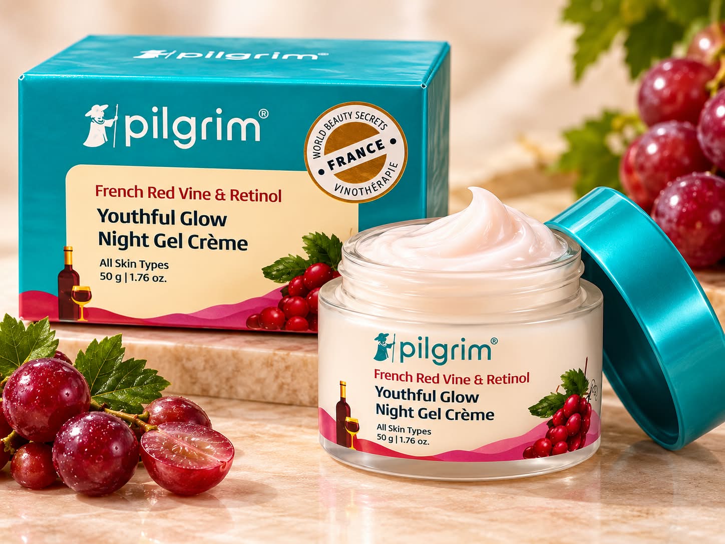 Pilgrim French Red Vine & Retinol Youthful Glow Night Gel Creme