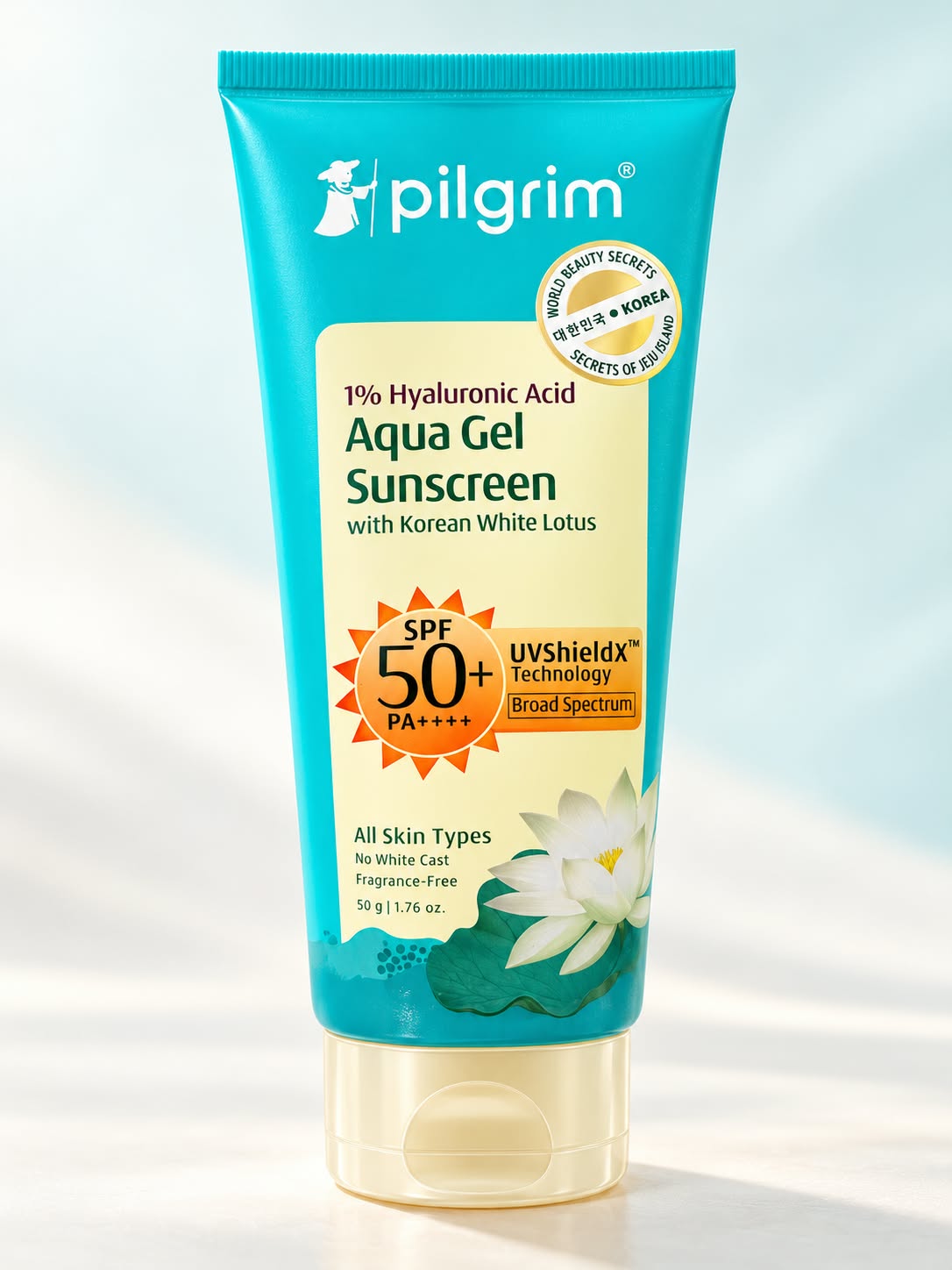 Pilgrim Aqua Gel Sunscreen with Korean White Lotus SPF 50+ PA++++ 50G