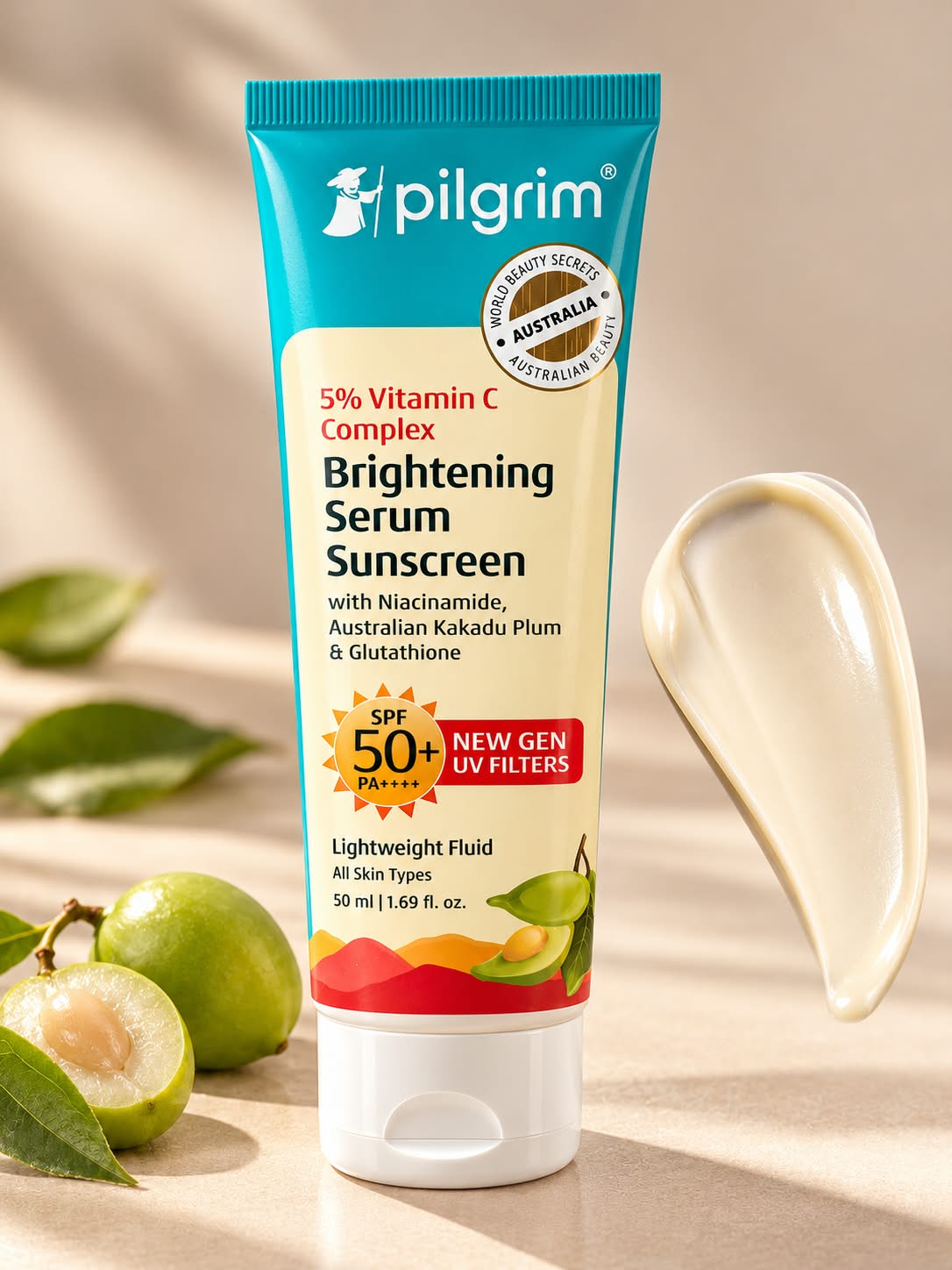 Pilgrim 5% Vitamin C Complex Brightening Serum Sunscreen SPF 50+ PA++++ New Gen UV Filters 50 ml