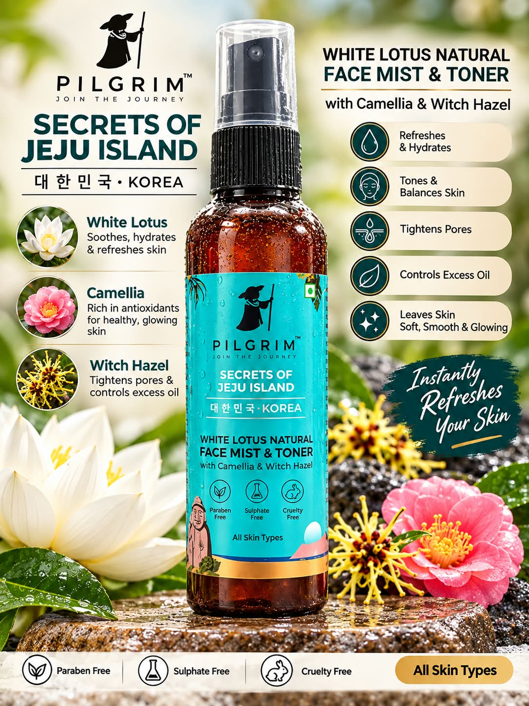 Pilgrim Secrets Of Jeju Island White Lotus Natural Face Mist & Toner 100ml