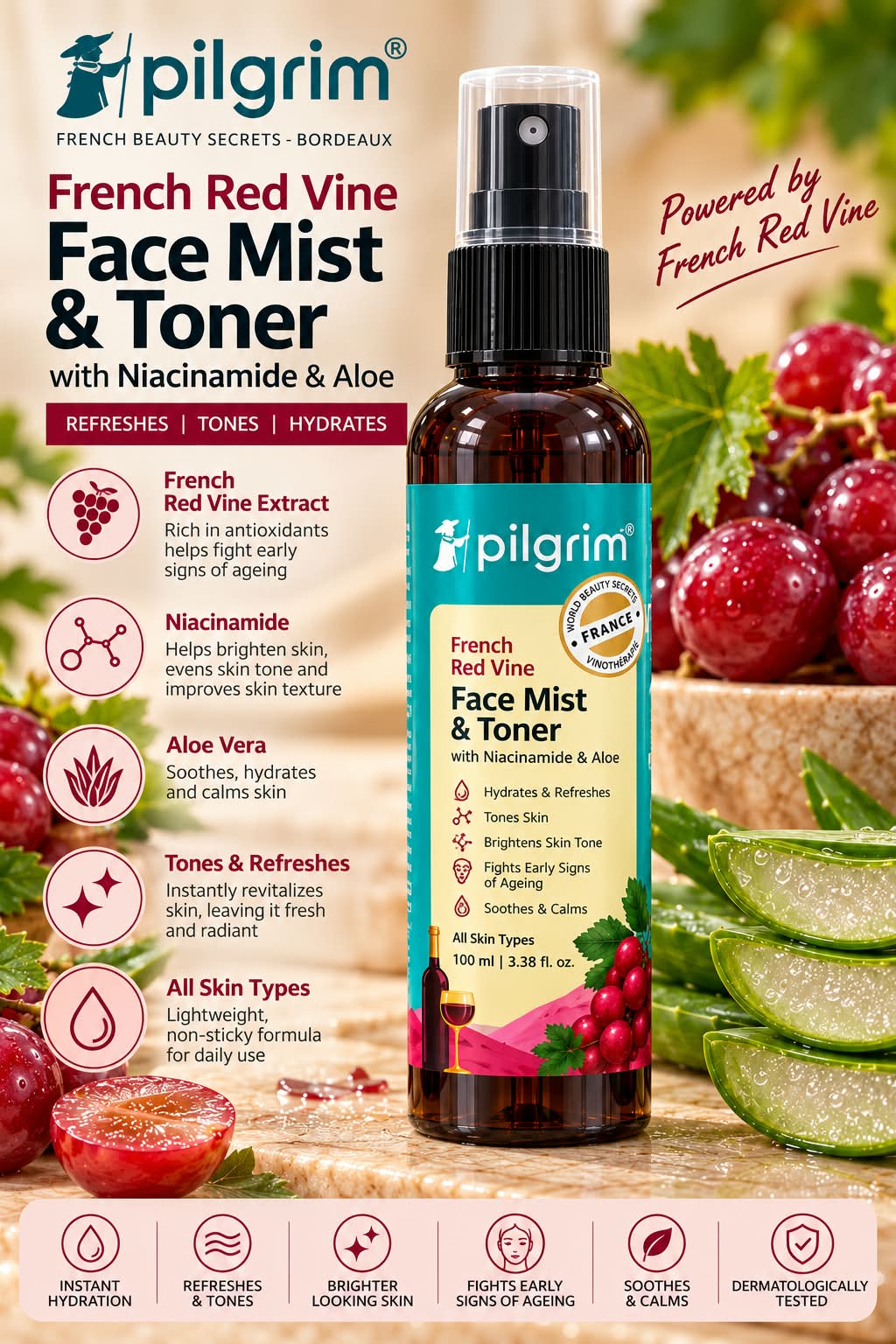 Pilgrim French Red Vine Face Mist  & Toner