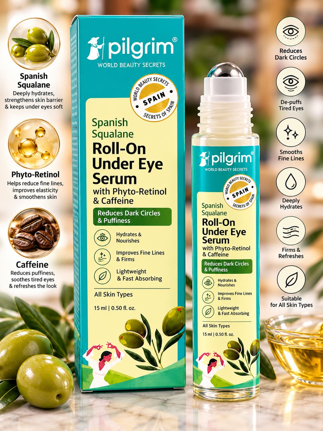 Pilgrim Spanish Squalane Roll-On Under Eye Serum