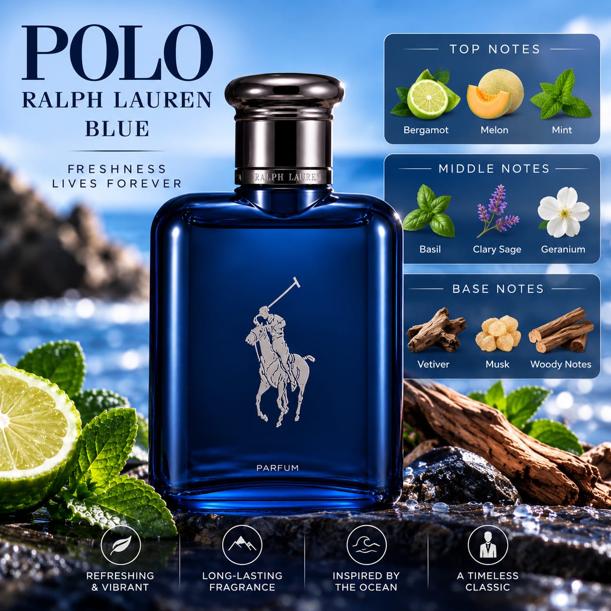 Ralph Lauren Polo Blue Perfume For Men Parfum 125ml