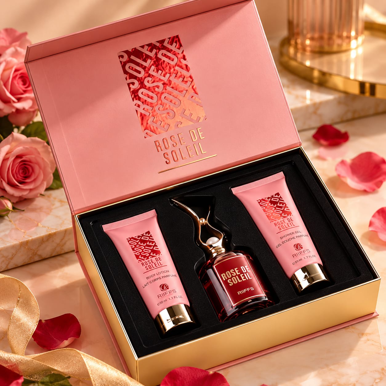Riiffs Rose De Soleil Gift Set For Women 100ml Shower Gel + 100ml Perfume  + 100ml Body Lotion