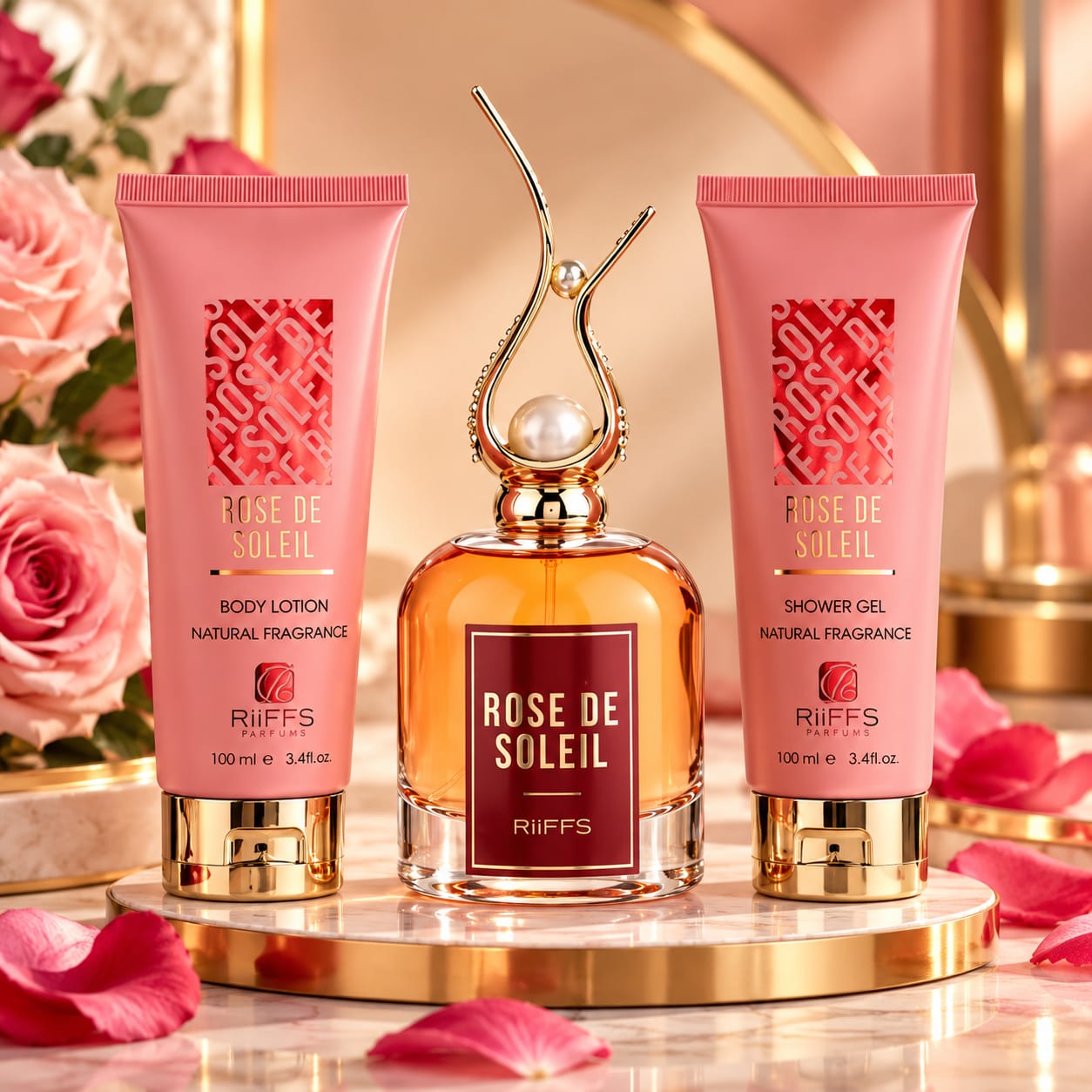 Riiffs Rose De Soleil Gift Set For Women 100ml Shower Gel + 100ml Perfume  + 100ml Body Lotion