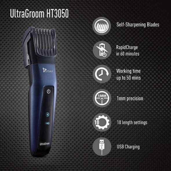 Syska HT3050-UltraGroom Trimmer 50 min  Runtime 10 Length Settings (Blue)