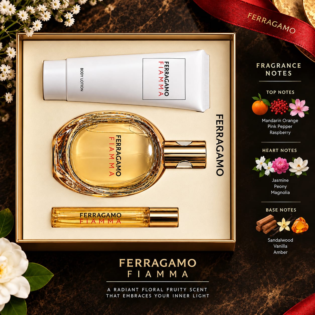 Salvatore Ferragamo Fiamma Gift Set For Women 100ml Perfume + 15ml Travel Spray + 100ml Body Lotion