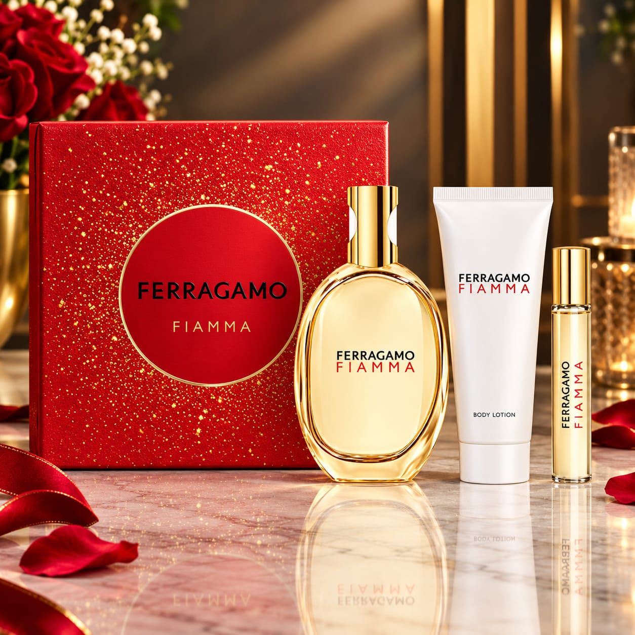 Salvatore Ferragamo Fiamma Gift Set For Women 100ml Perfume + 15ml Travel Spray + 100ml Body Lotion