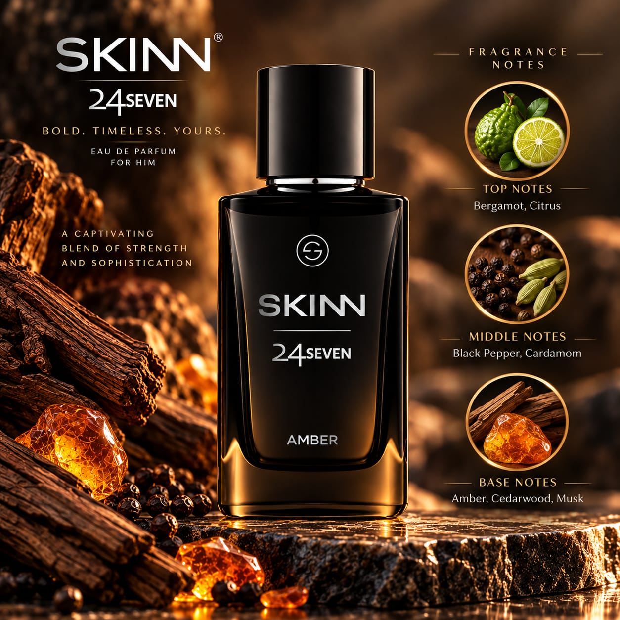 Skinn 24seven Amber Perfume For Men EDP 100ml