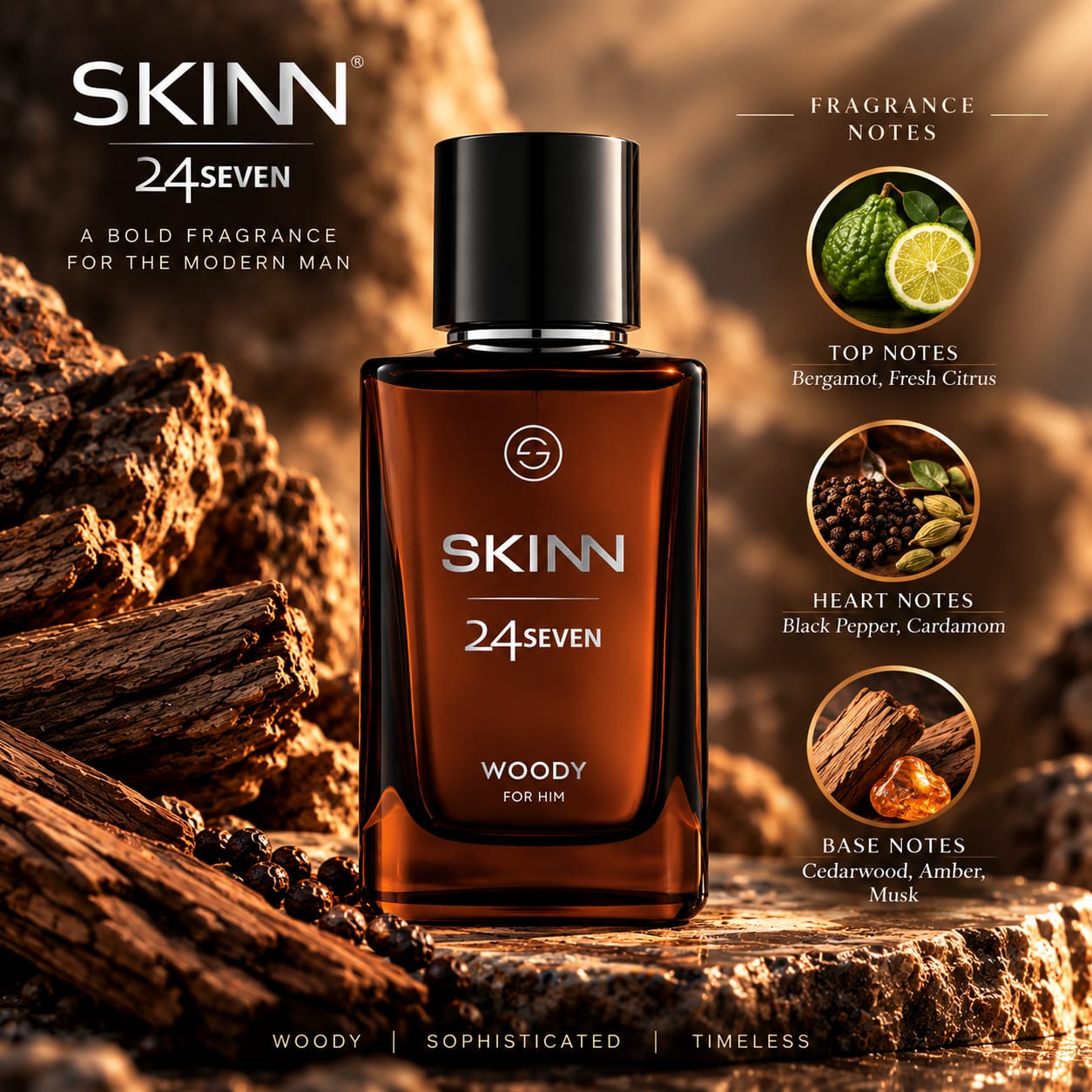 Skinn 24Seven Woody Perfume For Men EDP 100ml