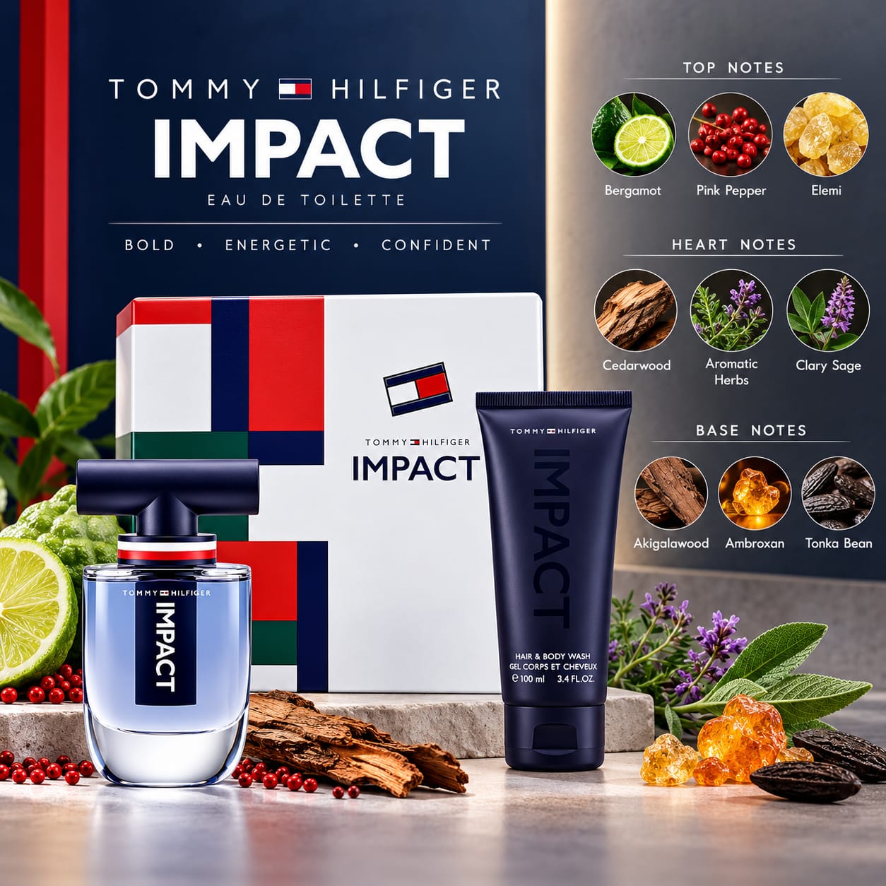 Tommy Hilfiger Impact Gift Set For Men 50ml Perfume + 100ml Hair & Body Wash