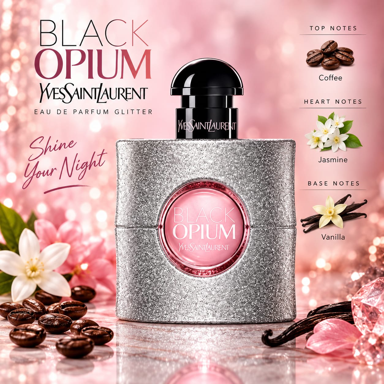 Yves Saint Laurent Black Opium Perfume For Women EDP Glitter 90ml
