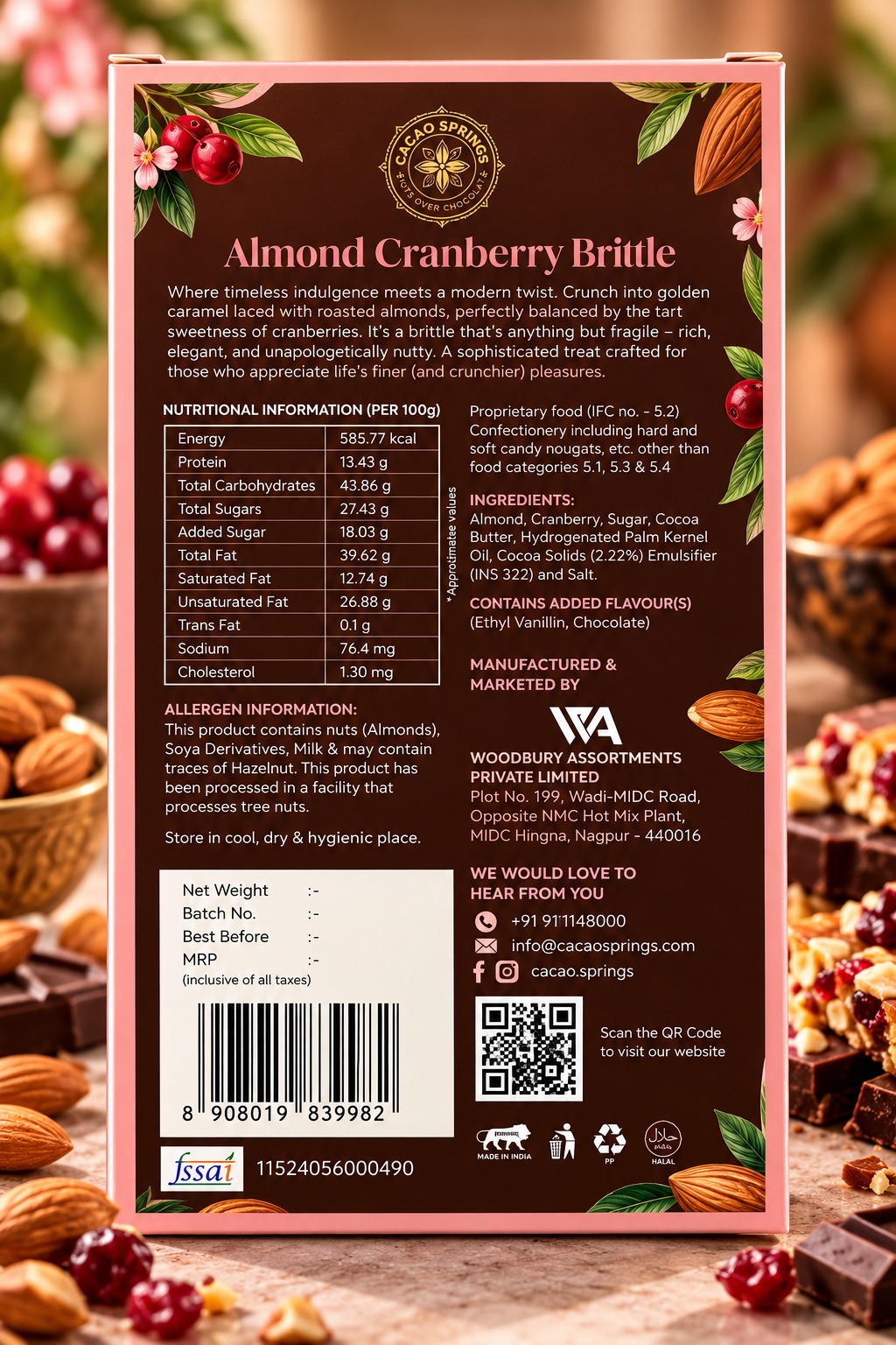 Cacao Springs Almond Cranberry Brittle