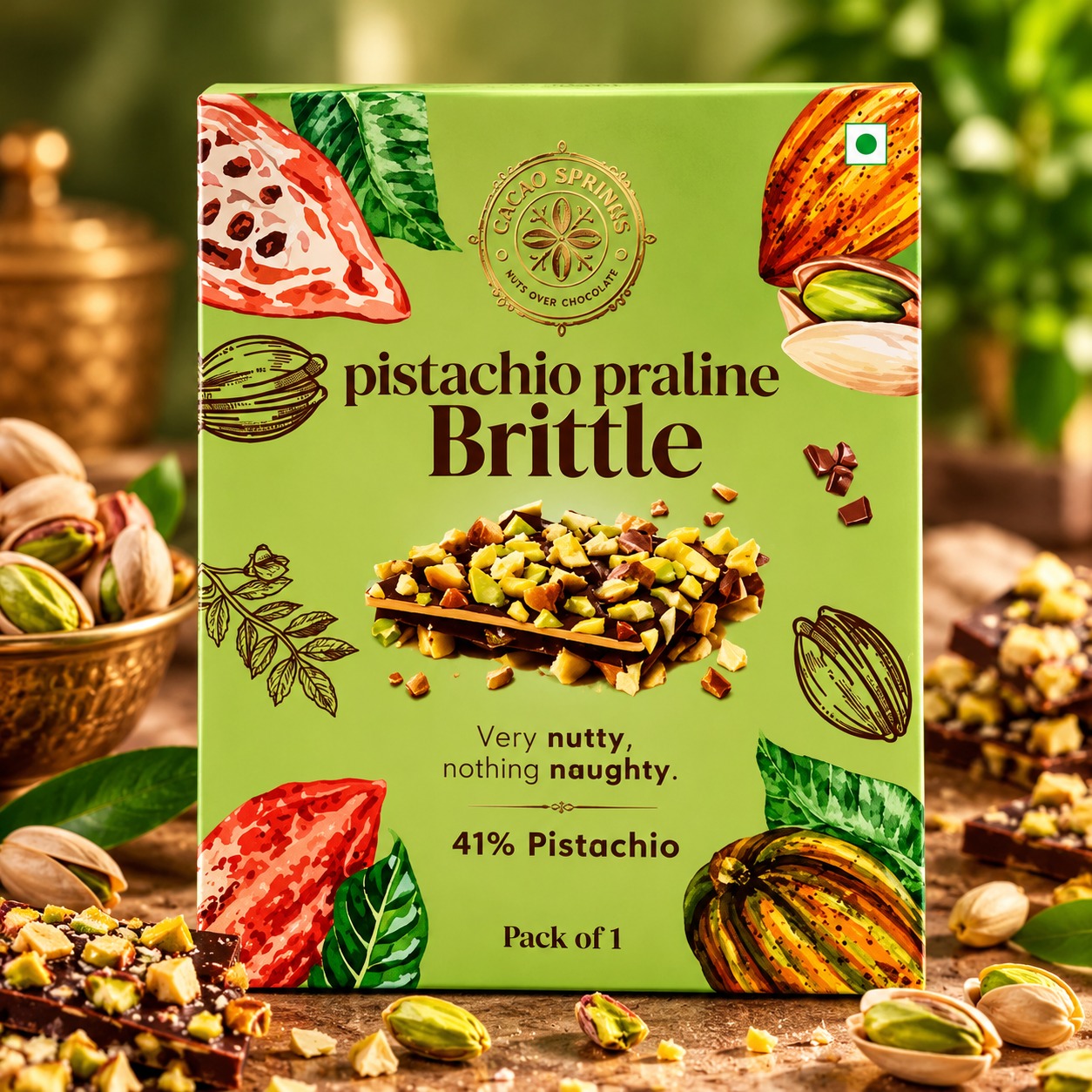 Cacao Springs Pistachio Praline Brittle 14gm