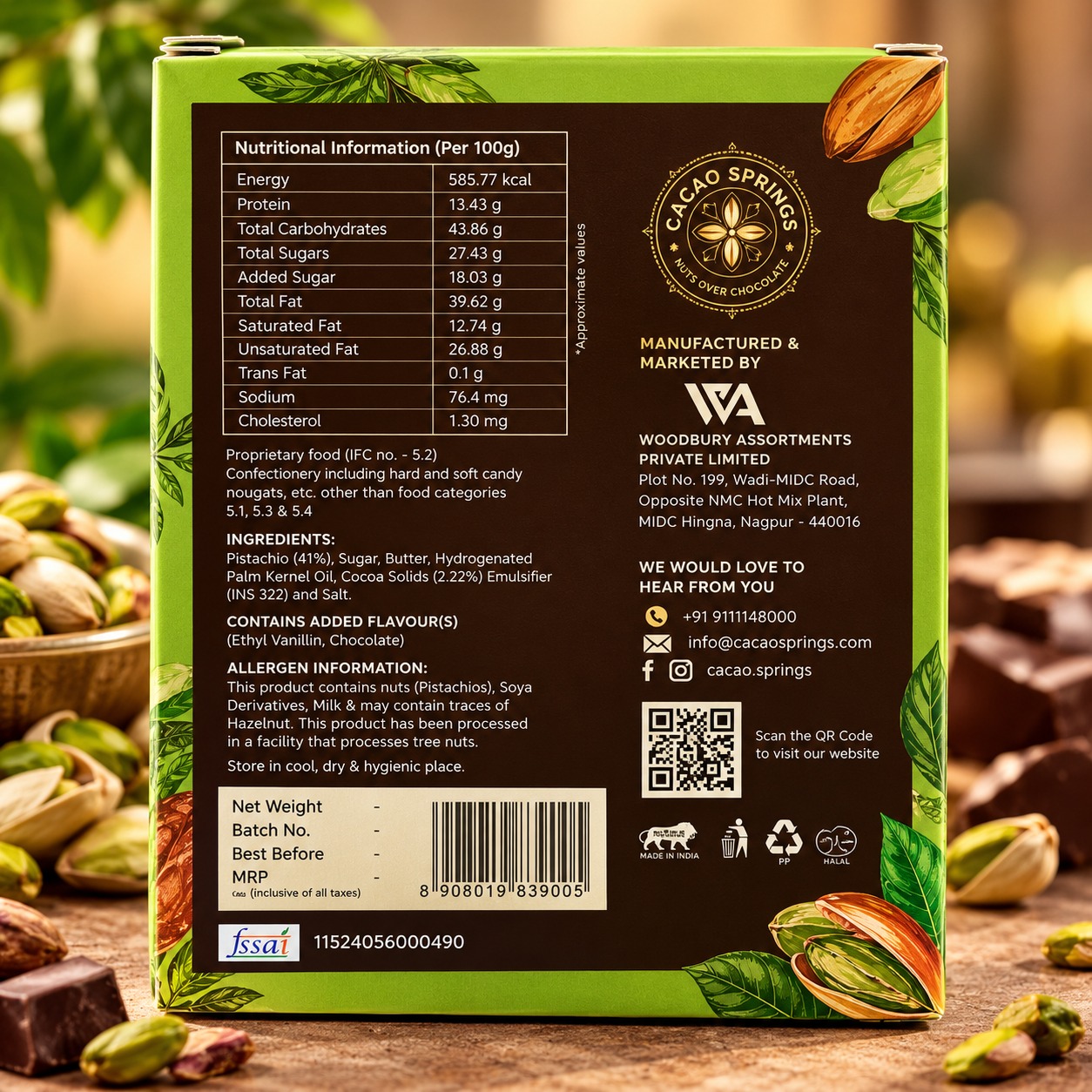 Cacao Springs Pistachio Praline Brittle 14gm