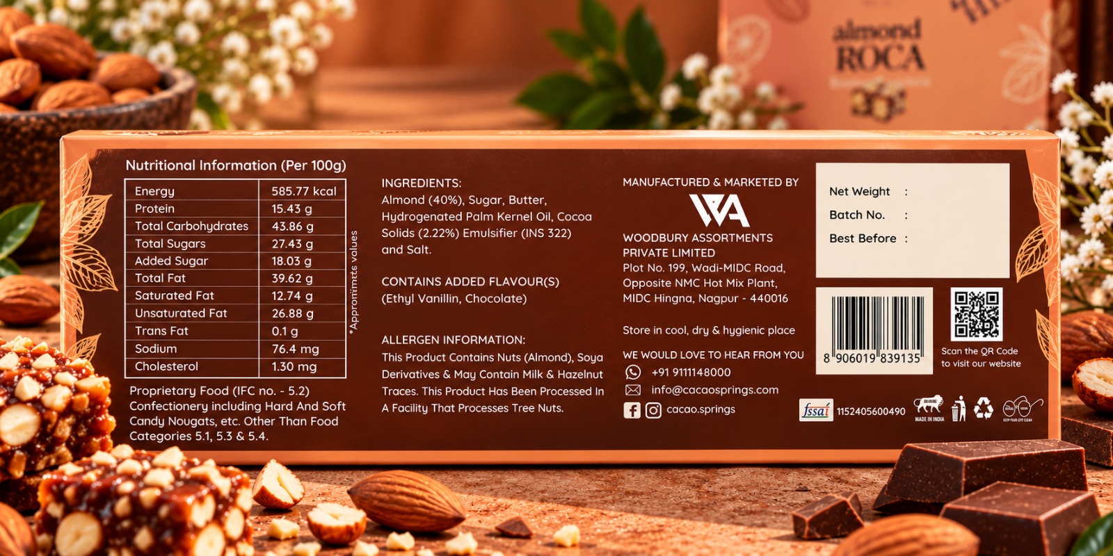 Cacao Springs Almond Roca 60gm