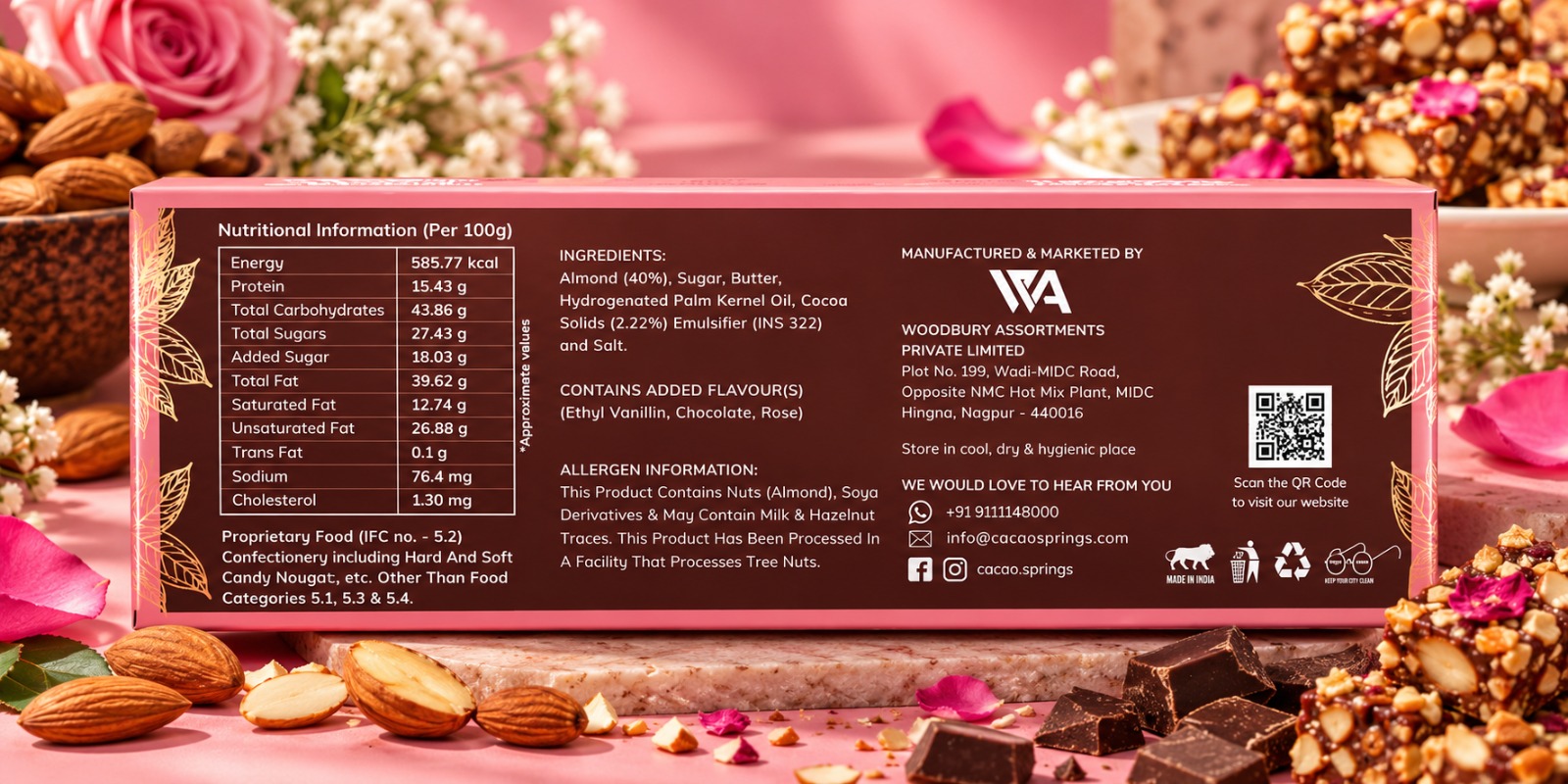 Cacao Springs Rose Almond Roca 60gm