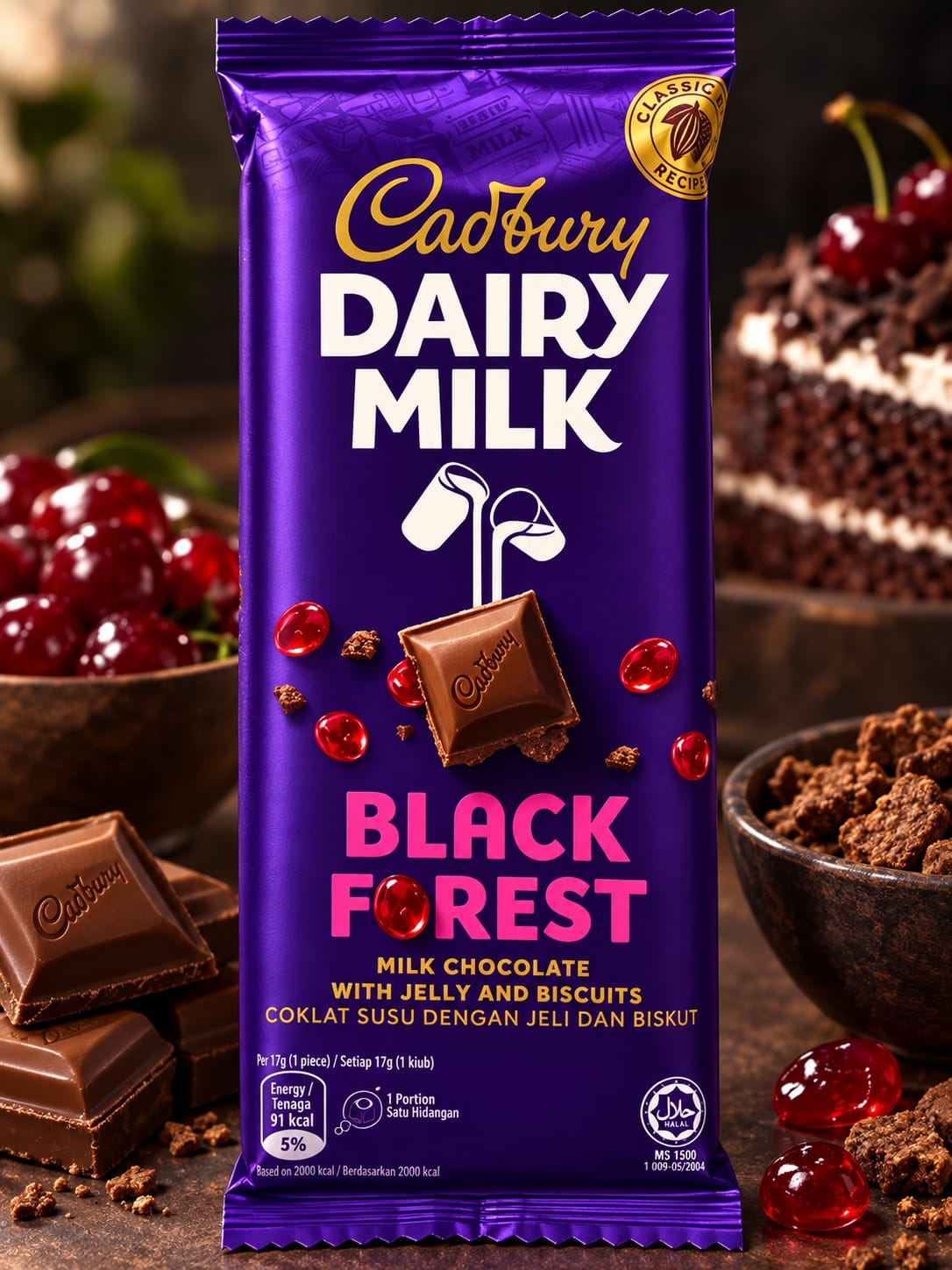 Cadbury Dairy Milk Black Forest Milk Chocolate With Jelly And Biscuits Malaysian 130gm