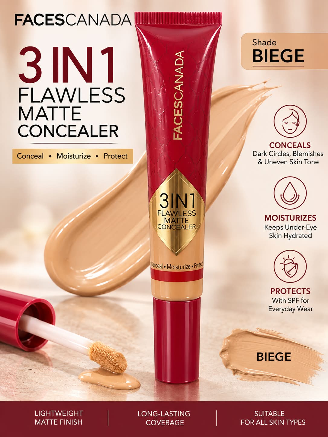 Faces Canada 3 in 1 Flawless Matte  Concealer  (Conceal +  Moisturize + Blur)