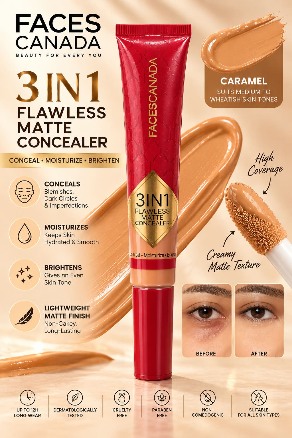 Faces Canada 3 in 1 Flawless Matte  Concealer  (Conceal +  Moisturize + Blur)