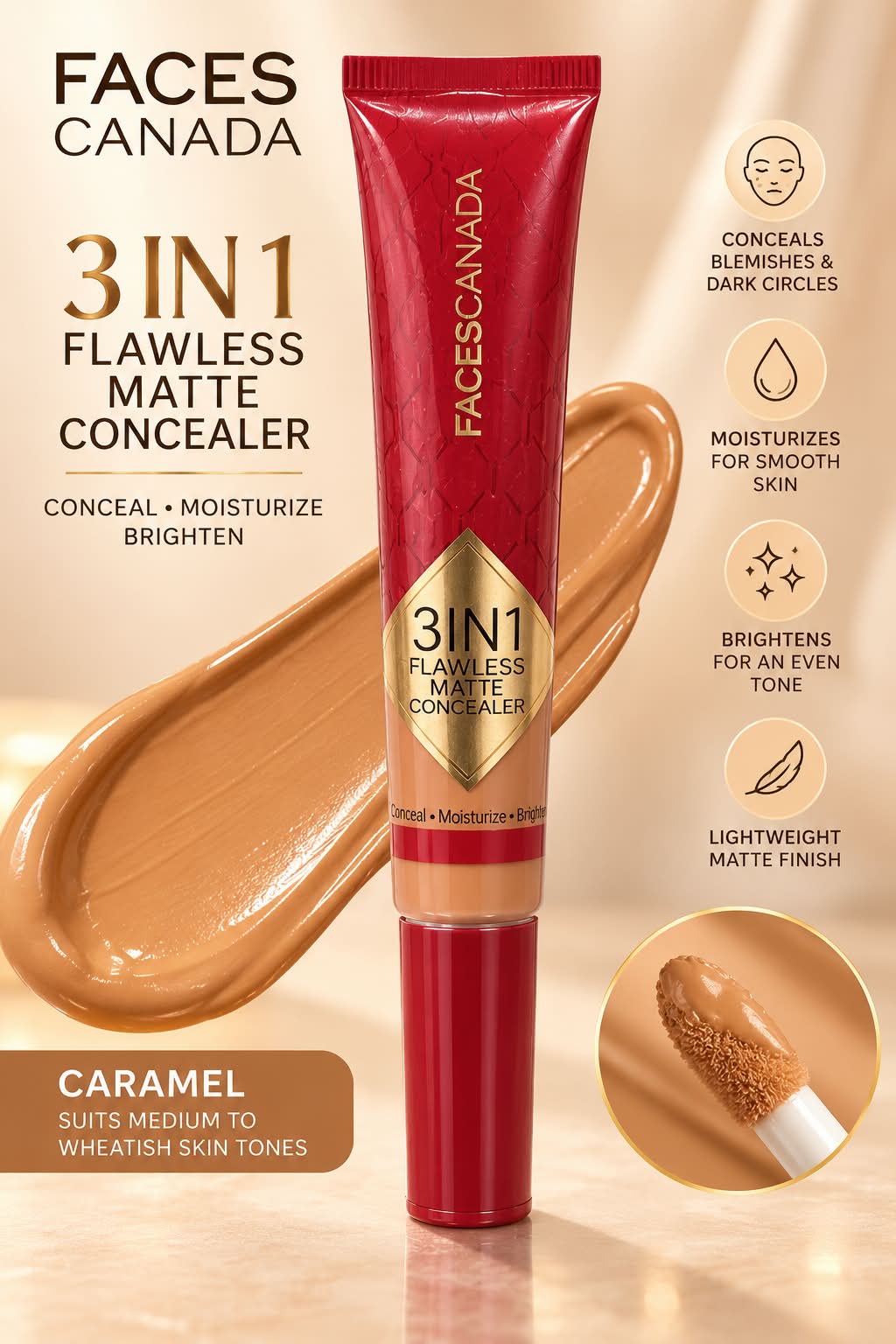 Faces Canada 3 in 1 Flawless Matte  Concealer  (Conceal +  Moisturize + Blur)