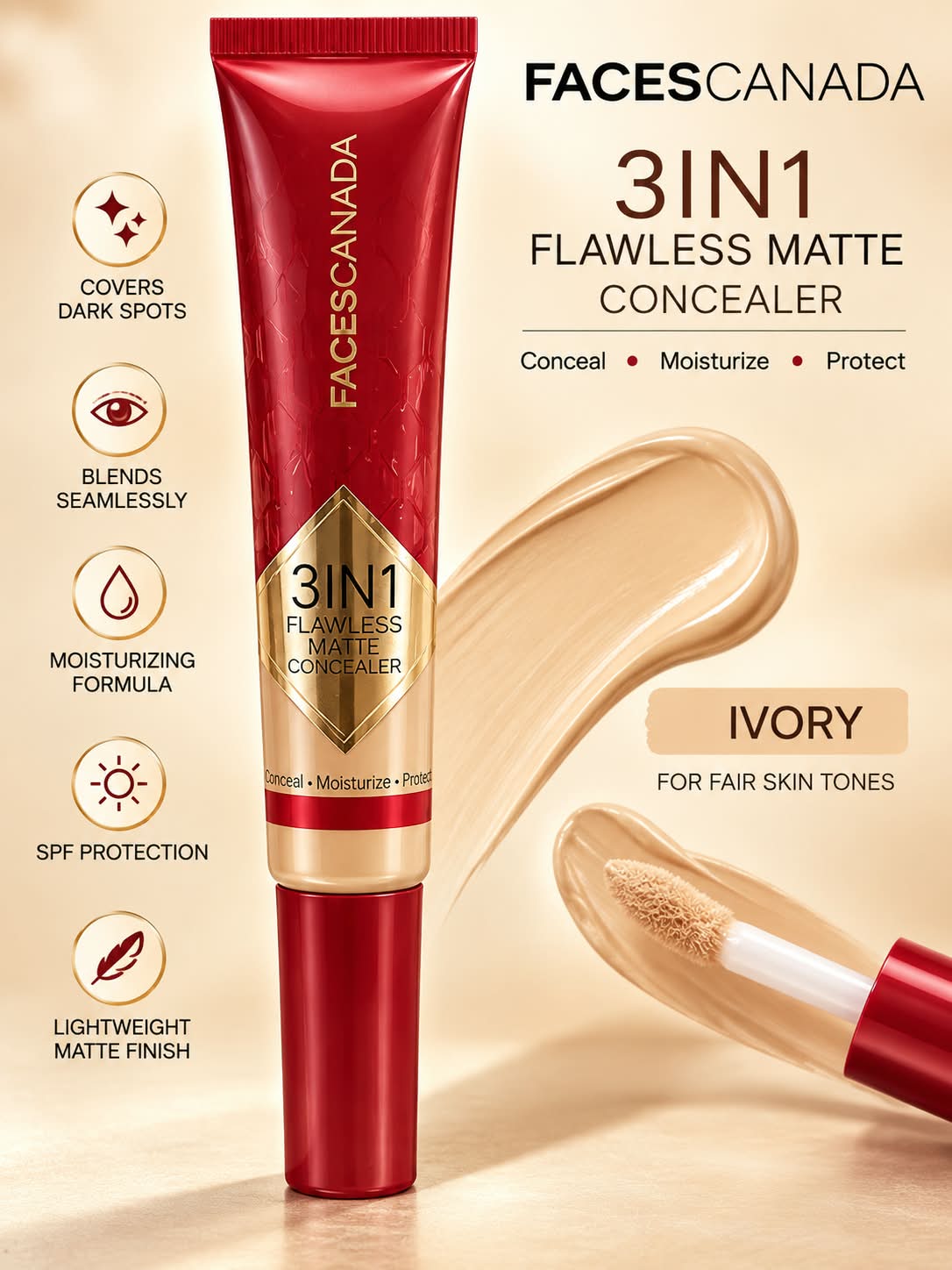 Faces Canada 3 in 1 Flawless Matte  Concealer  (Conceal +  Moisturize + Blur)