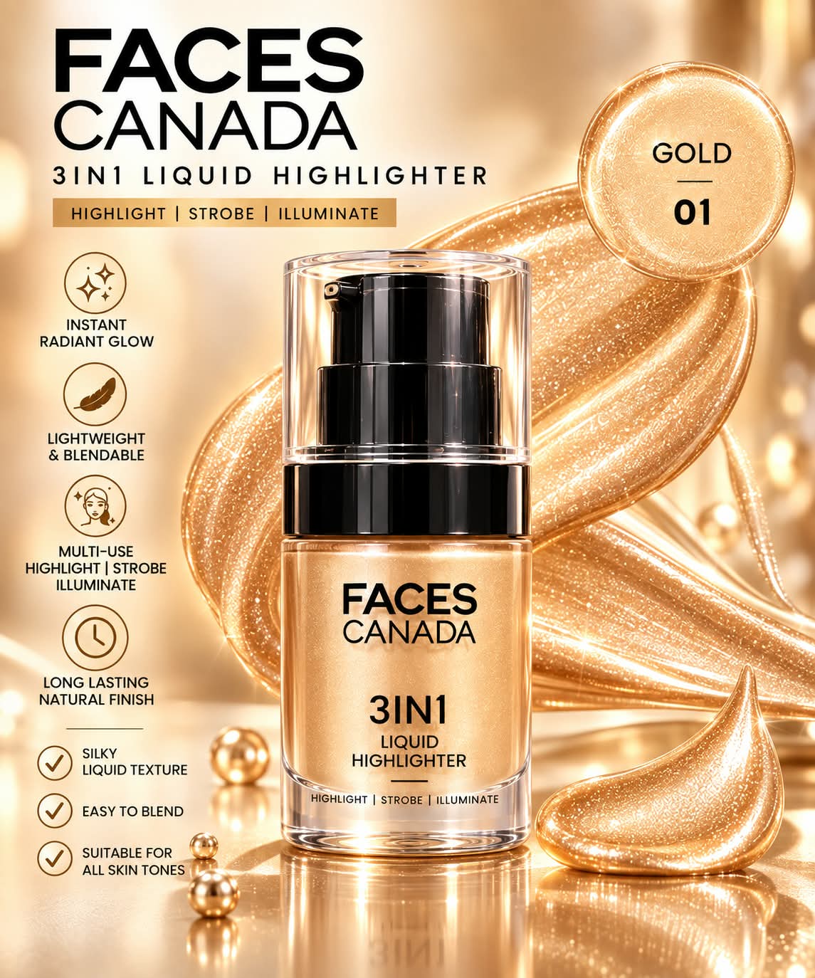 Faces Canada 3IN1 Liquid Highlighter (Highlight + Strobe + Illuminate)