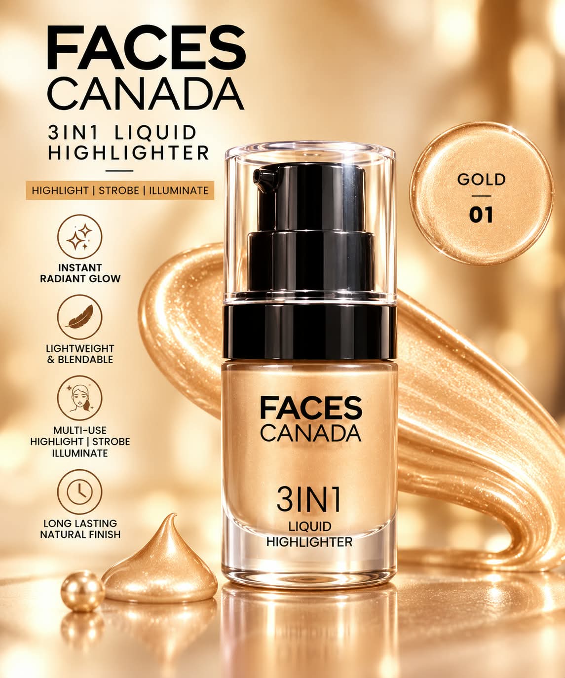Faces Canada 3IN1 Liquid Highlighter (Highlight + Strobe + Illuminate)