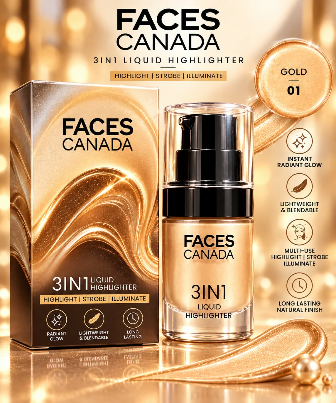 Faces Canada 3IN1 Liquid Highlighter (Highlight + Strobe + Illuminate)