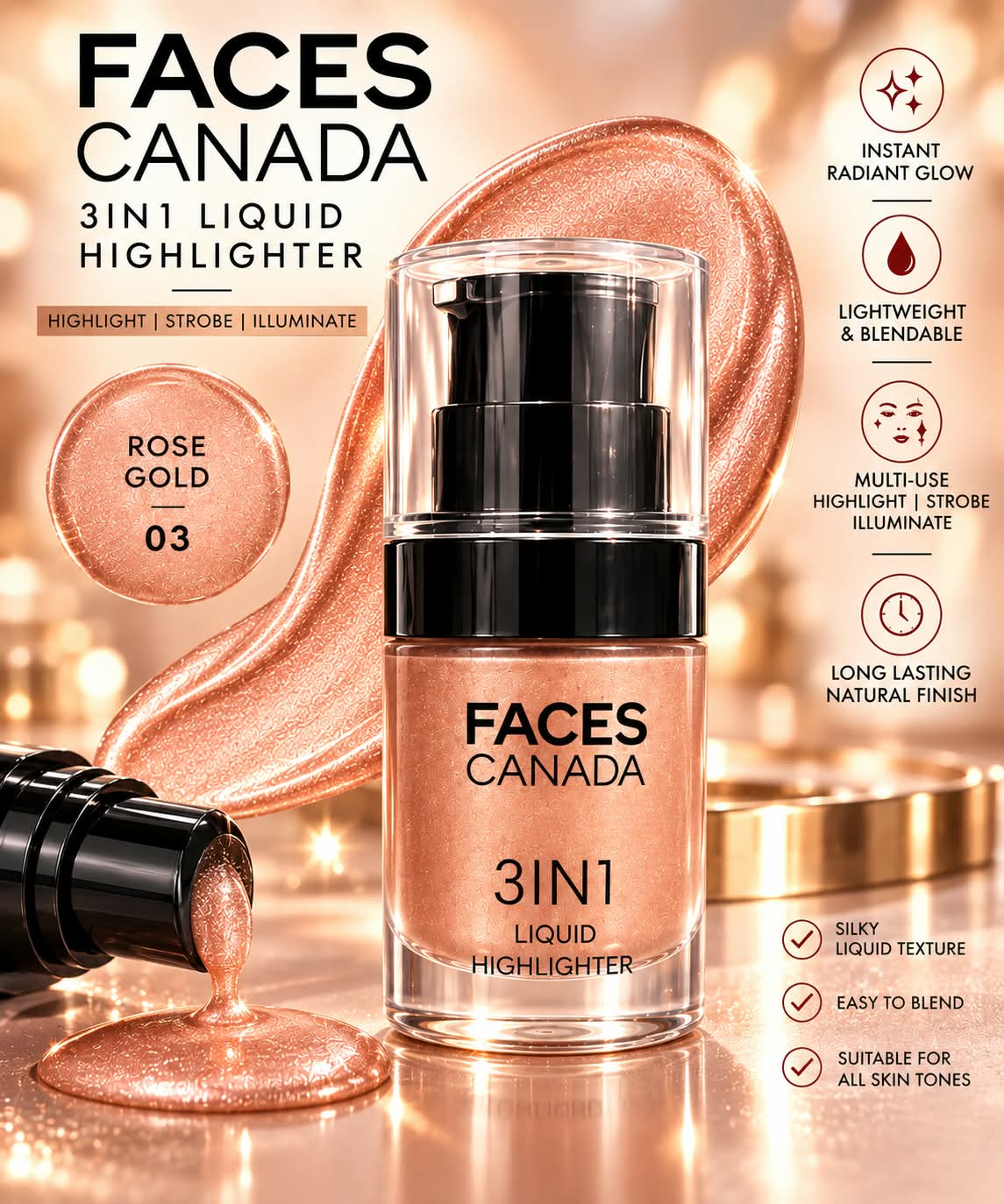 Faces Canada 3IN1 Liquid Highlighter (Highlight + Strobe + Illuminate)