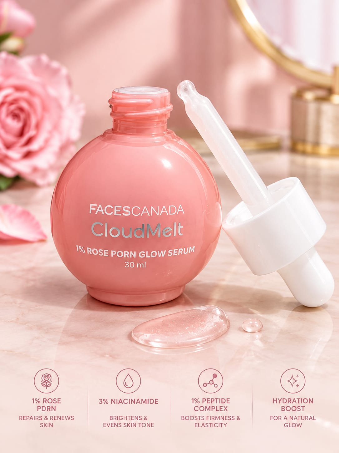 Faces Canada CloudMelt 1% Rose PDRN Glow Serum 3IN1 [Barrier Repair / Hydration Boost / Brightens Skin ]