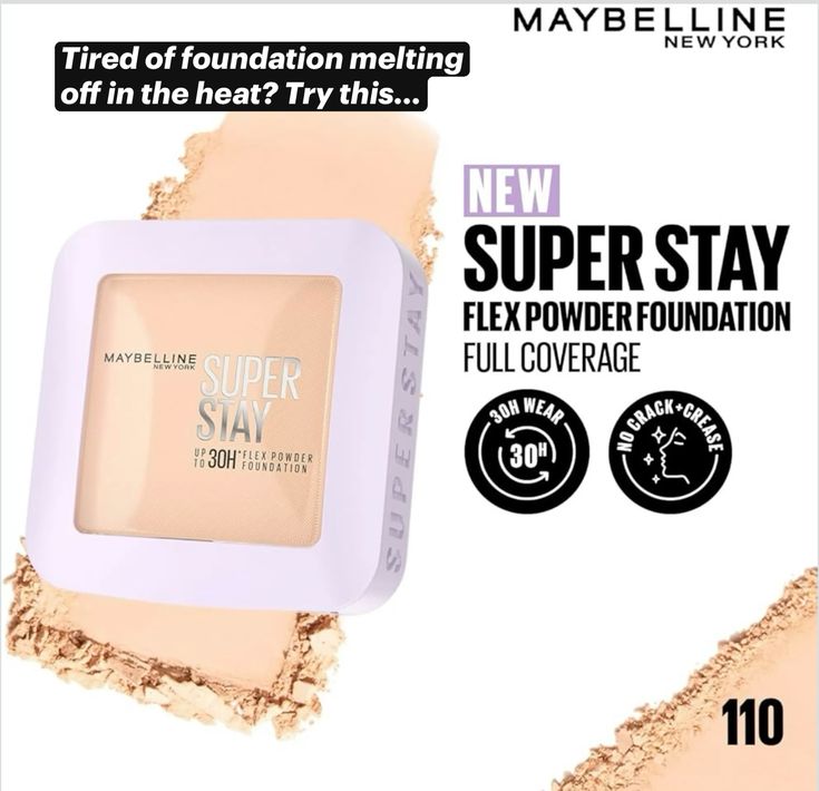 Maybelline New York Super Stay Flex Powder Foundation Compact, 120, Full Coverage, 30H Full Coverage, Perfect for Oily Skin, Waterproof & Sweatproof, 9g