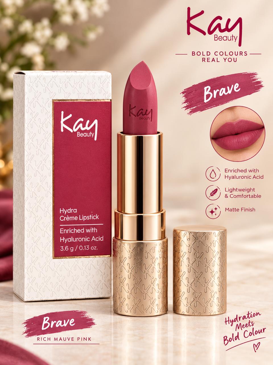 Kay Beauty Hydra Creme Serum Lipstick -Rich Color & Hyaluronic Acid for Deep Hydration
