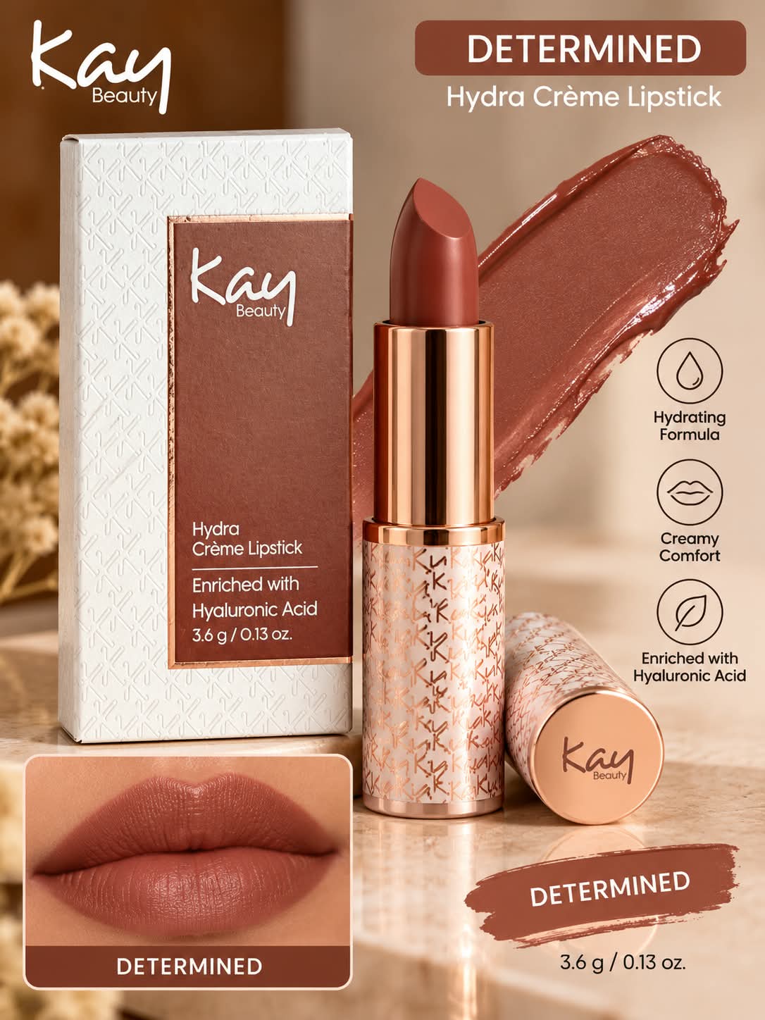 Kay Beauty Hydra Creme Serum Lipstick -Rich Color & Hyaluronic Acid for Deep Hydration
